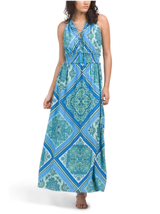 Taylor Dresses & Skirts - Taylor Blue & Teal Geometric Halter Maxi Dress